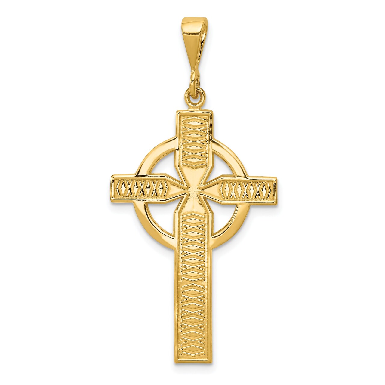14K Yellow Gold Celtic Cross Pendant Charm Jewelry 46mm x 21mm